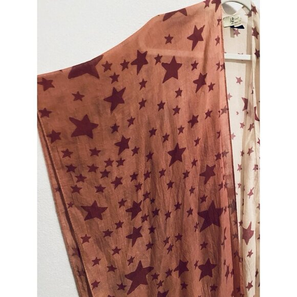 JC Sunny Top Womens One Size Red Ombre Star Print Kimono Sequin Tassel Boho - Picture 3 of 7